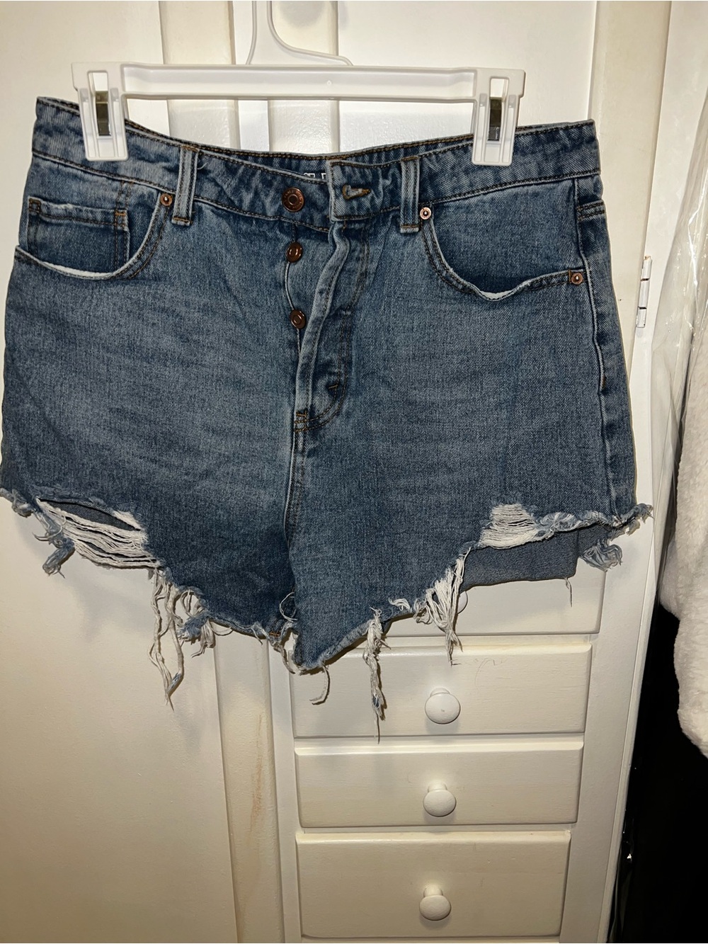 wild fable Distressed Blue Denim Button-Front Shorts